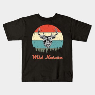 Wild Nature Deer White Abstract Sunset Kids T-Shirt